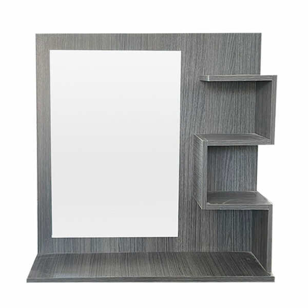 Espejo para baño con repisa tipo escalera roble gris