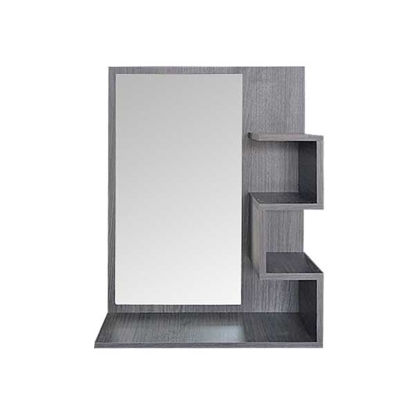 Espejo de baño 70 x 53 x 17 cm con repisas tipo escalera roble gris