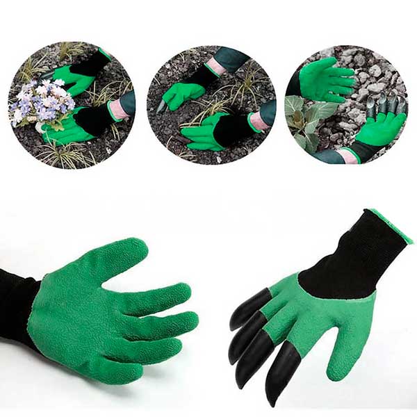 Par de guantes verdes de jardinería con 2 juegos de garras desmontables para cavar y plantar Hogar y decoración Exterior y jardinería Guantes y delantales de jardinería 