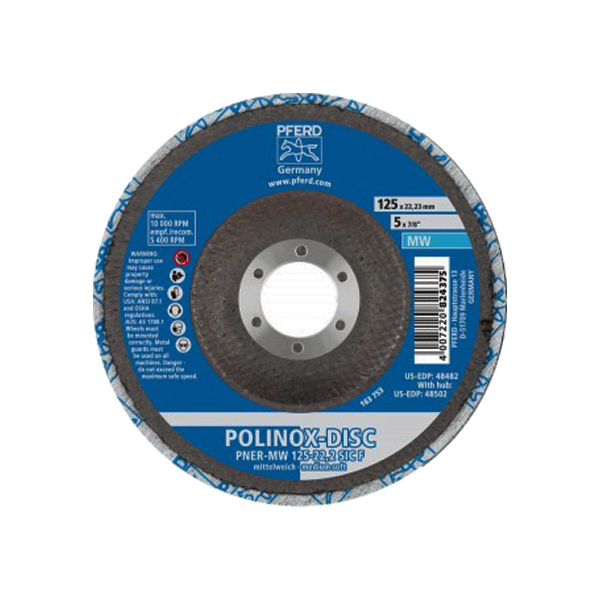 Disco de vellón prensado POLINOX DISC PNER 125 mm agujero Ø 22,23 mm semiblando SIC fino para acabado